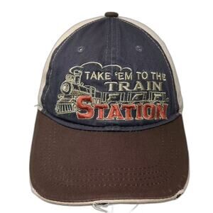 CSI Baseball Cap Blue Beige OS Strapback Hat Train Station Yellowstone Graphic